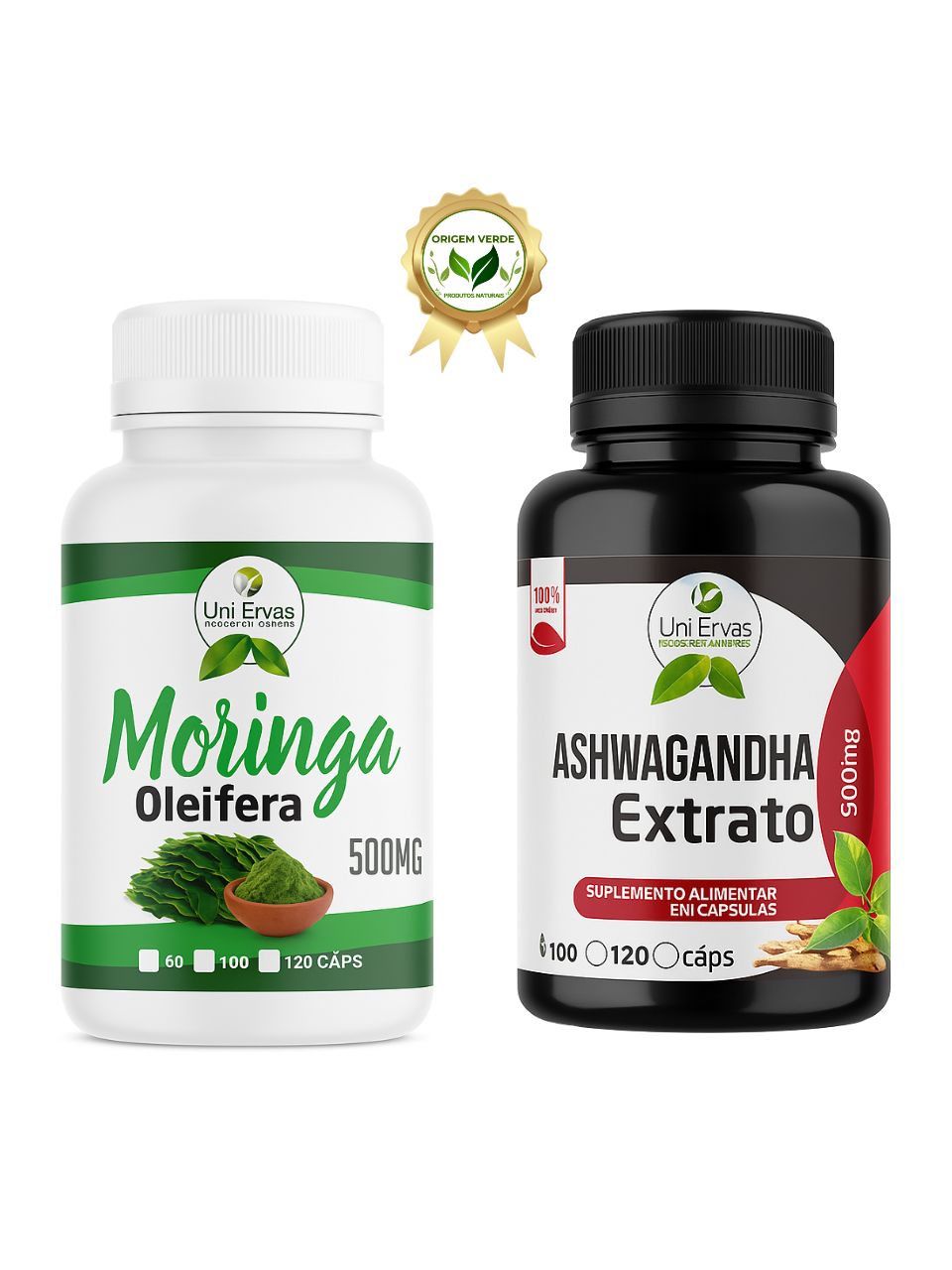 Ashwagandha + Moringa em Cápsulas Pura - Origem Verde