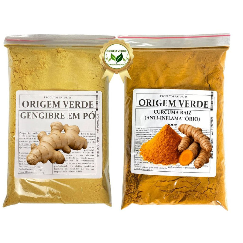 Kit Gengibre Importado + Cúrcuma em Pó Açafrão da terra - Safra Nova Origem Verde